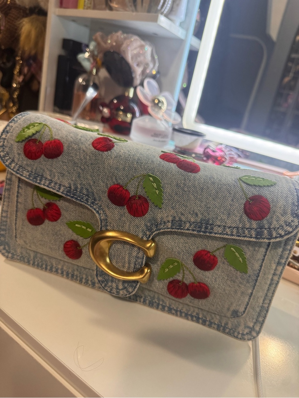 Coach Denim Cherry Embroidered Tabby 26 Shoulder Bag - Blue/Red